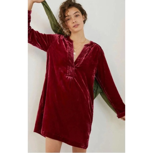 Anthropologie Dresses & Skirts - Anthropologie Melody Velvet Tunic Dress Pockets Raspberry Red Fuchsia Medium